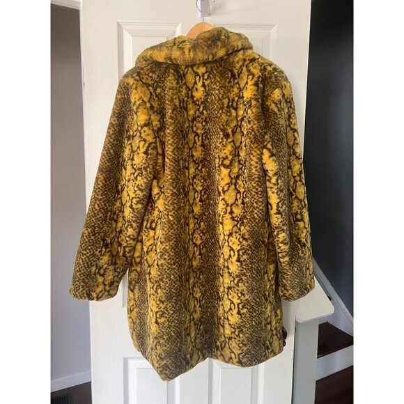 Eilly Bazar Faux Fur Coat M Yellow Brown Snake Print Plush Jacket Y2K Statement - Picture 6 of 6
